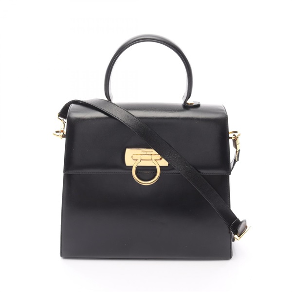 Salvatore Ferragamo Gancini 2way Shoulder Handbag 21 0536 leather Black Used GHW