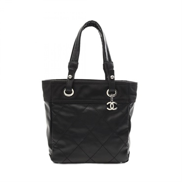 CHANEL Paris Biarritz PM Tote Bag A34208 canvas leather Black Used Women SHW CC