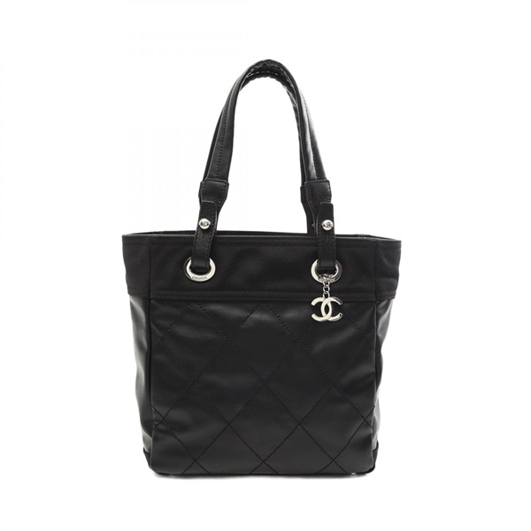 CHANEL Paris Biarritz PM Tote Bag A34208 canvas leather Black Used Women SHW CC