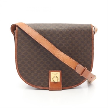 CELINE Macadam Shoulder crossbody Bag PVC coated canvas leather Brown Used Women