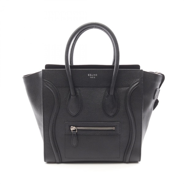 CELINE Luggage micro shopper Tote Hand Bag 167793 leather Black Used Women