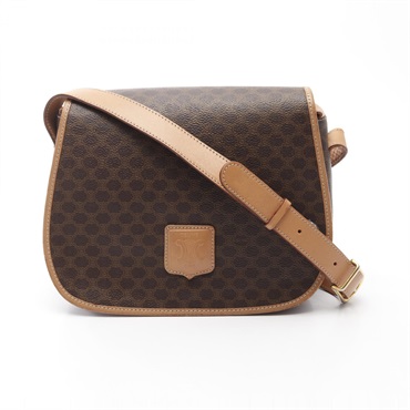 CELINE Macadam Crossbody Shoulder Bag Canvas Leather Brown Beige Used Women