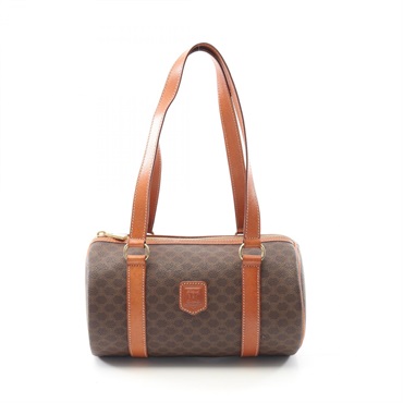 CELINE Macadam Shoulder Tote Bag PVC coated canvas leather Brown Used Women