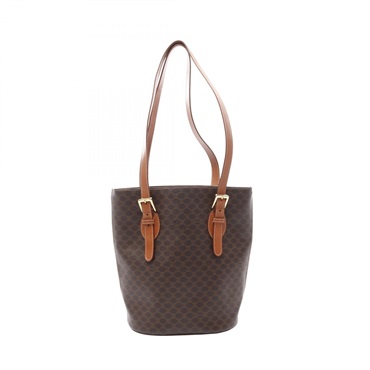 CELINE Macadam Shoulder Tote Bag PVC coated canvas leather Brown Used Women