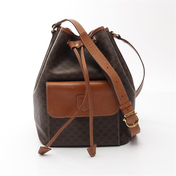CELINE Macadam Shoulder crossbody Bag PVC coated canvas leather Brown Used Women