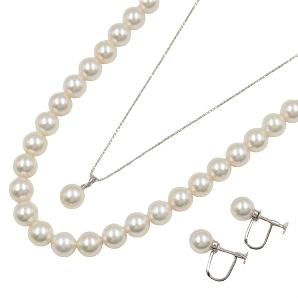 JEWELRY Hanadama pearl 2 Necklaces Earring set Silver925 White Used Women