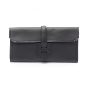 HERMES Jige elan business clutch second bag R Swift leather Black Used