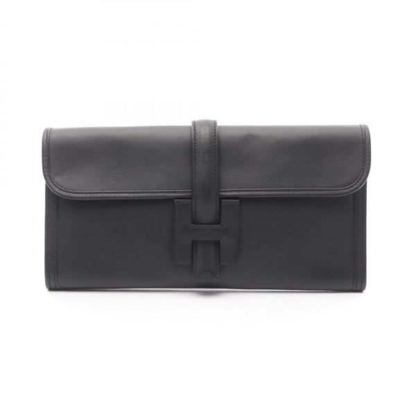 HERMES Jige elan business clutch second bag R Swift leather Black Used