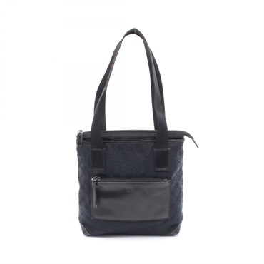 GUCCI GG Canvas Zipper Shoulder Tote Bag 019 0402 Leather Black Used Unisex