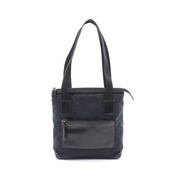 GUCCI GG Canvas Zipper Shoulder Tote Bag 019 0402 Leather Black Used Unisex