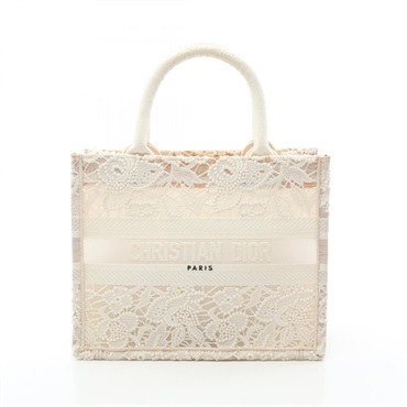 Dior BOOK TOTE Small Hand Bag cotton White Used Women logo