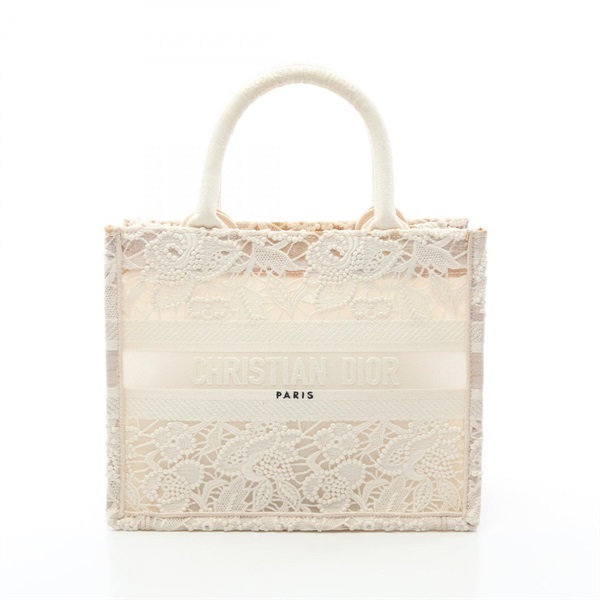 Dior BOOK TOTE Small Hand Bag cotton White Used Women logo