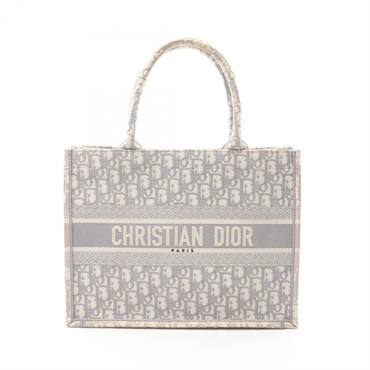 Christian Dior BOOK TOTE Medium Oblique Hand Bag canvas White Gray Used Women