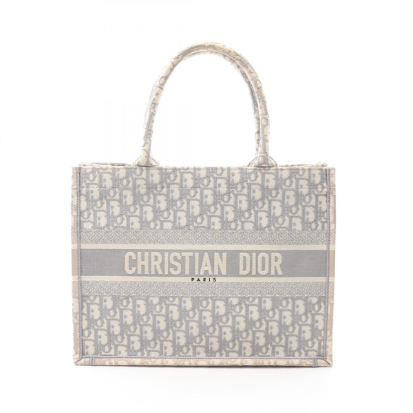 Christian Dior BOOK TOTE Medium Oblique Hand Bag canvas White Gray Used Women