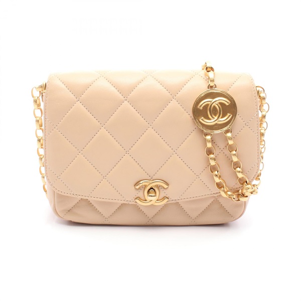 CHANEL Matelasse coin motif Chain Shoulder Bag AS2222 leather Beige Used GHW CC