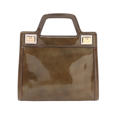 Salvatore Ferragamo Handbag 21 1849 enamel Khaki Used Women