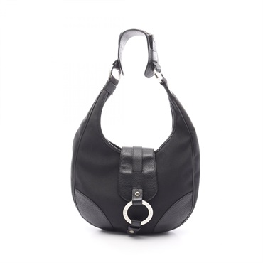 BVLGARI Shoulder Bag canvas leather Black Used Women SHW logo