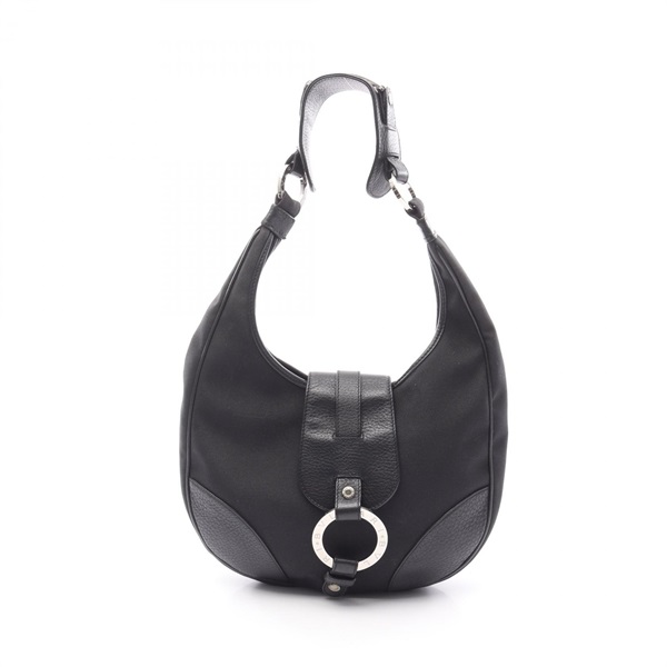 BVLGARI Shoulder Bag canvas leather Black Used Women SHW logo