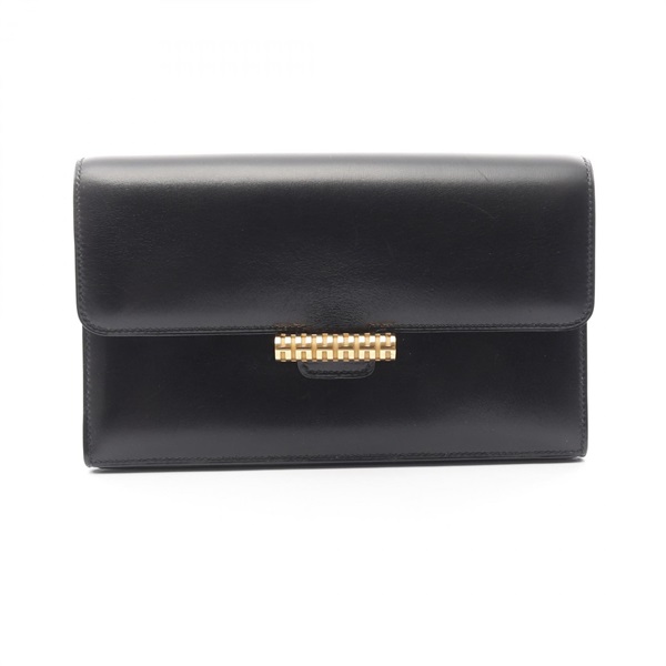 HERMES Hand Bag Box calf leather Calfskin Black Used Women GHW Q NO Strap