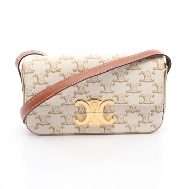 CELINE Claude Triomphe Shoulder Bag 194142 Canvas Leather White Brown Used