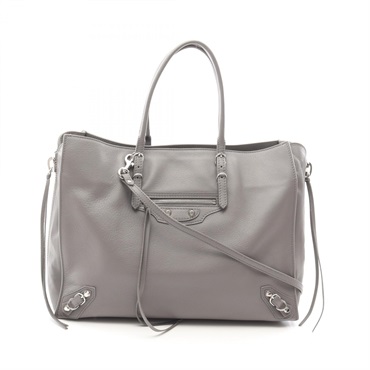 BALENCIAGA Paper B4 Zip Around Crossbody Tote Bag 432596 Leather Gray Used Women