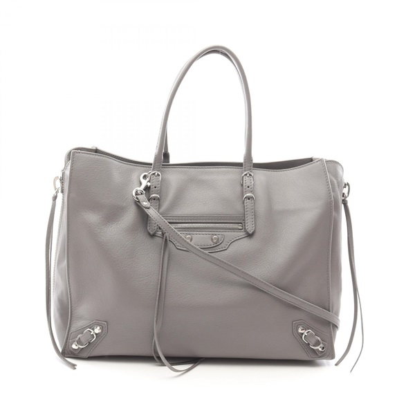 BALENCIAGA Paper B4 Zip Around Crossbody Tote Bag 432596 Leather Gray Used Women