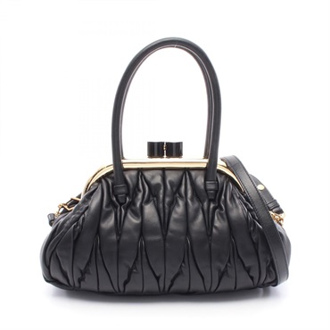 Miu Miu Matelasse Mew Bell Shoulder Handbag leather Black Used Women GHW