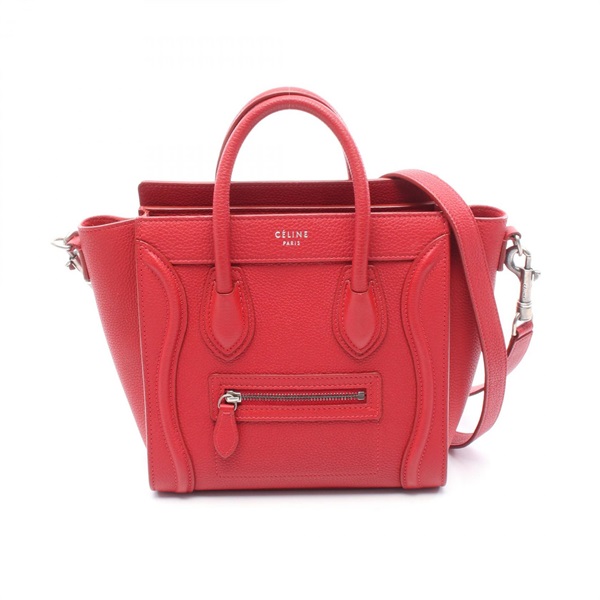 CELINE Luggage Nano Shopper Shoulder Handbag 189243 leather Red Used Women