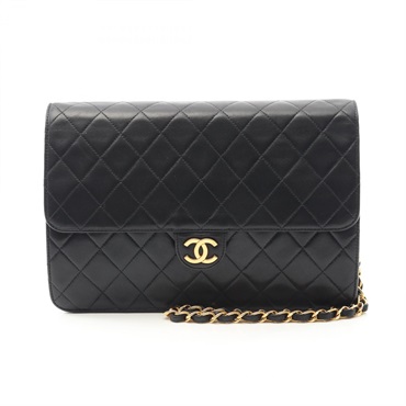 CHANEL Matelasse single flap Chain Shoulder Bag Lamb leather Black Used GHW CC