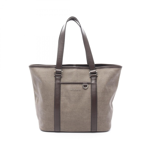 BVLGARI Weekend Shoulder Tote Bag PVC coated canvas leather Brown Used Women