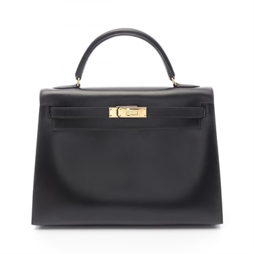 HERMES Kelly 32 Hand shoulder bag Z Outside stitched Box calf leather Black GHW