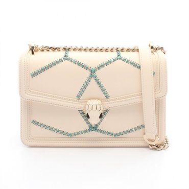 BVLGARI Serpenti Forever Chain Shoulder Bag leather Beige Multicolor Used Women
