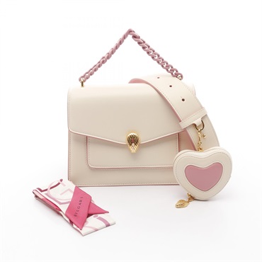 BVLGARI Serpenti Forever Chain shoulder Handbag leather White Pink Used Women