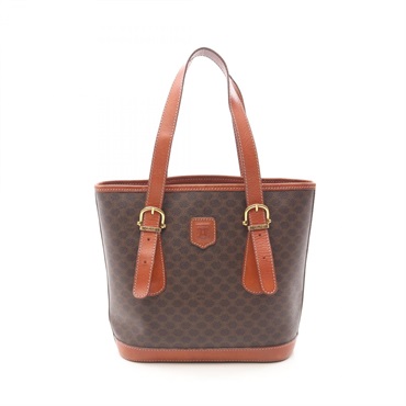 CELINE Macadam Tote Hand Bag PVC coated canvas leather Brown Used Women