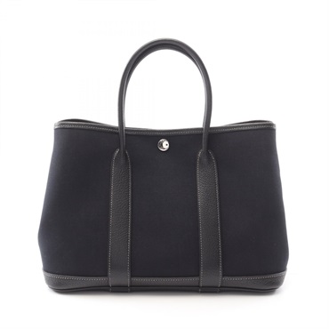 HERMES Garden party TPM Tote Bag O Toile officier Negonda leather Black Used SHW