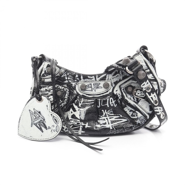 Balenciaga Le Cagole XS Graffiti Shoulder bag 671309 Leather Black White Used BB