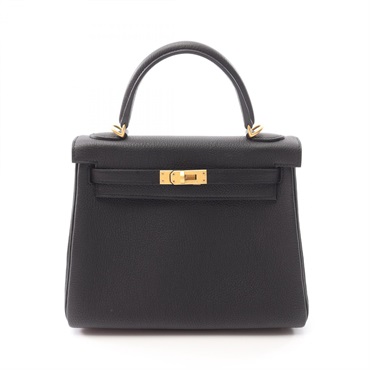 HERMES Kelly 25 Hand shoulder bag W Togo leather Togo leather Black Used