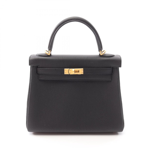 HERMES Kelly 25 Hand shoulder bag W Togo leather Togo leather Black Used