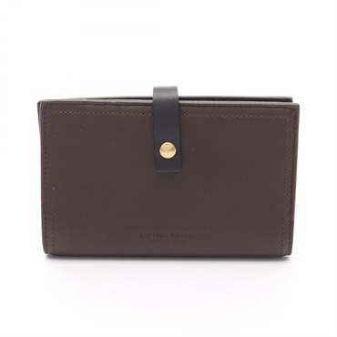 BOTTEGA VENETA Passport Case Notebook Cover Leather Khaki Black Used Unisex