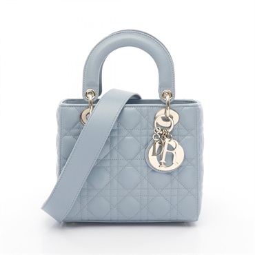 Christian Dior Lady Dior Small Cannage crossbody tote Handbag leather light blue