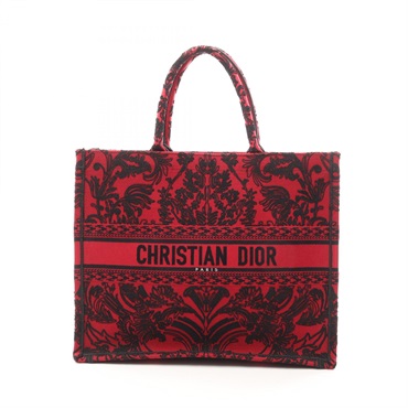 Christian Dior BOOK TOTE Large Handbag canvas Jacquard Red Black Used Women