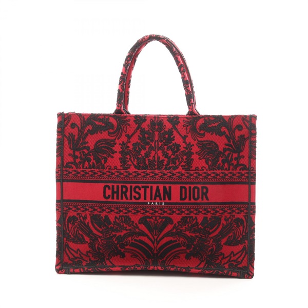 Christian Dior BOOK TOTE Large Handbag canvas Jacquard Red Black Used Women