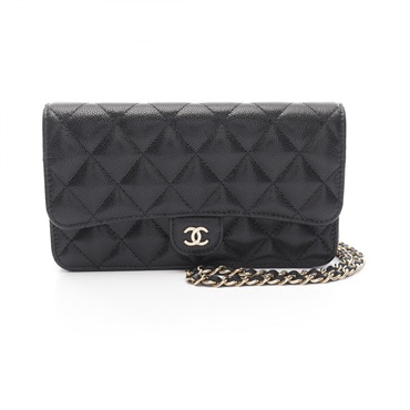 CHANEL Matelasse Chain crossbody Bag wallet Calfskin Black GHW Used Women WOC CC