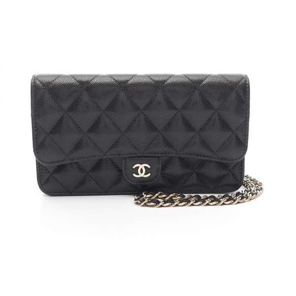 CHANEL Matelasse Chain crossbody Bag wallet Calfskin Black GHW Used Women WOC CC