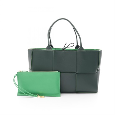 BOTTEGA VENETA Arco Maxi Intrecciato Tote Bag 609175 leather Green Used Women