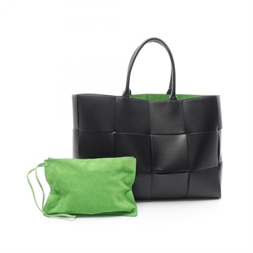 BOTTEGA VENETA The Arco Large Intrecciato Hand Tote Bag Lambskin Black Used BV