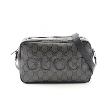 GUCCI GG Supreme Shoulder Bag 768391 canvas leather Gray Black Used mens