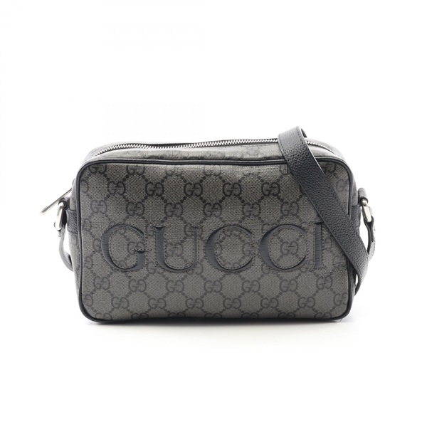 GUCCI GG Supreme Shoulder Bag 768391 canvas leather Gray Black Used mens