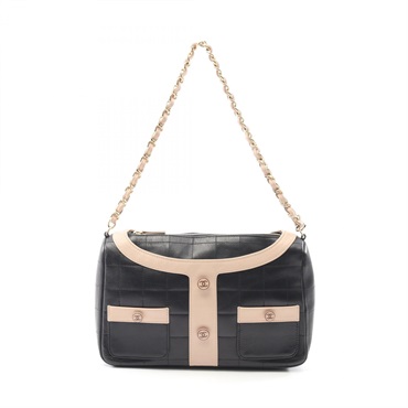 CHANEL Girl Chanel Chocolate Bar chain Shoulder Bag leather Black Pink Used GHW