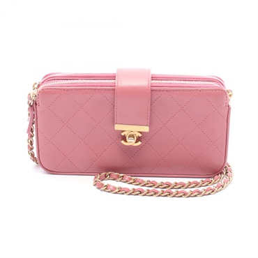 CHANEL Matelasse Wallet On Chain shoulder bag leather Pink Used GHW Women COCO